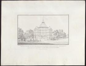 Sammlung architektonischer Entwürfe. Tafel 27 ( = Heft 4, Tafel 27, 1824): Ostrowo (Ostrów Wielkopolski), ehemals Regierungsbezirk Posen (Województwo Wielkopolskie). Jagdschloss Antonin. Perspektivische Ansicht