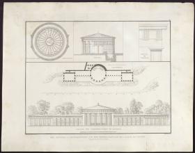 Sammlung architektonischer Entwürfe. Tafel 30 ( = Heft 4, Tafel 30, 1824): Aachen. Entwurf zum Elisenbrunnen. Ansicht und Grundriss