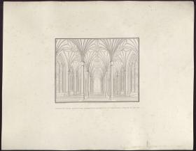 Sammlung architektonischer Entwürfe. Tafel 33 ( = Heft 5, Tafel 33, 1824): Berlin, Spittelmarkt. Entwurf zur Gertraudenkirche. Innenansicht, Blick durch das Langhaus zum Chor