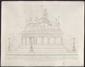 Sammlung architektonischer Entwürfe. Tafel 35 ( = Heft 5, Tafel 35, 1824): Berlin, Unter den Linden. Entwurf für ein Friedrichsdenkmal. Pilasterunterbau