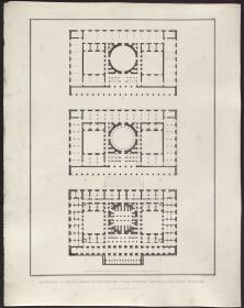 Sammlung architektonischer Entwürfe. Tafel 38 ( = Heft 6, Tafel 38, 1825): Berlin. Altes Museum am Lustgarten. Grundriss des Sockel-, des ersten und des zweiten Geschosses