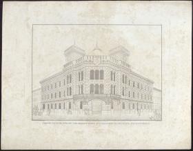 Sammlung architektonischer Entwürfe. Tafel 5 ( = Heft , Tafel 5, 1819): Berlin. Rathaus. Endgültiger Entwurf mit zwei Flankentürmen. Perspektivische Ansicht
