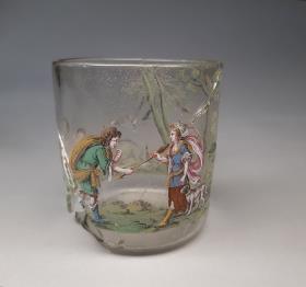 Glasbecher mit Szenen aus der kalydonischen Jagd mit Atalante und Meleager.