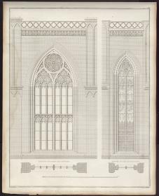 Sammlung architektonischer Entwürfe. Tafel 90 ( = Heft 13, Tafel 84, 1829): Berlin. Friedrichswerdersche Kirche. Aufriss und Grundriss des Portalfensters und eines Chorfensters