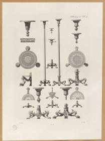 Vorbilder für Fabrikanten und Handwerker. Teil 1, Abteilung 2, Blatt 15: Kandelaber aus Bronze aus Herculaneum im Museum in Portici mit zahlreichen Details