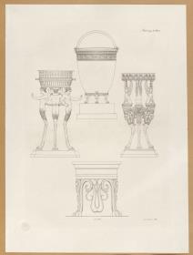 Vorbilder für Fabrikanten und Handwerker. Teil 1, Abteilung 2, Blatt 18: Vier Dreifüße aus Bronze aus Pompeji und Herculaneum