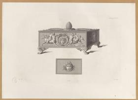 Vorbilder für Fabrikanten und Handwerker. Teil 1, Abteilung 2, Blatt 24: Italienische Kassette des 16. Jahrhunderts aus Bronze aus dem Museum in Kassel mit Detail der Schmalseite