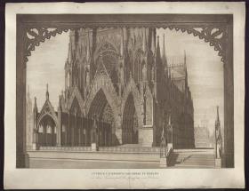 Die Jungfrau von Orleans. Trauerspiel von Friedrich Schiller. Entwurf zur 9. Dekoration. Fassade der Kathedrale von Reims