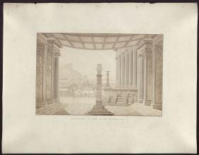Olimpia. Oper von Gaspare Spontini. Entwurf zur 1. Dekoration. Großer Portikus vor dem Tempel der Diana