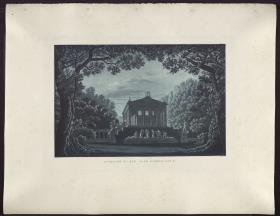 Olimpia. Oper von Gaspare Spontini. Entwurf zur 3. Dekoration. Wald mit dem Tempel der Diana