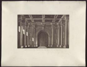 Braut von Messina. Trauerspiel von Friederich Schiller. Entwurf zur 1. und zur letzten Dekoration. Halle mit Säulen und Portal