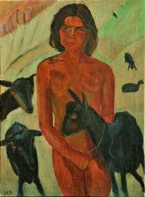 Roma-Mädchen mit Ziegen
