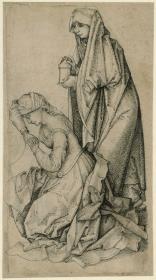 Die trauernde hl. Maria Magdalena und hl. Frau mit Salbgefäß unter dem Kreuz Christi
