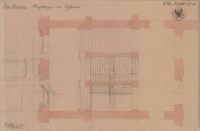 Berlin. Bauakademie. Grundriss und Quer- und Längsschnitt des Treppenhauses