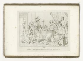 In Rom wird Raffael von Bramante Lazzari Papst Julius II. vorgestellt (aus: 12 Umrisse zum Leben Raphaels von Urbino. Tafel VII)