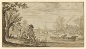 Flusslandschaft mit Anglern