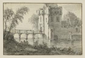 Wasserburg mit hölzerner Brücke