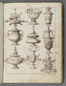 Codex Mantegna, neun Darstellungen von Gefäßen und Brunnen