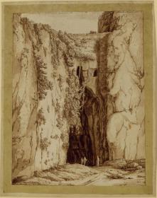 Landschaft mit Felsgrotte (Das Ohr des Dionysos) bei Syrakus / römische Landschaft / L'oreille de Dionise près de Siracuse