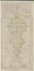großer Pokal mit Figuren auf dem Deckel