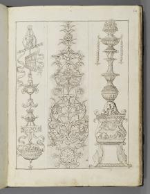Codex Mantegna, zwei Groteskenornamente, ein Kandelaber