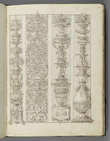 Codex Mantegna, vier Grotesken- und Kandelaberdarstellungen