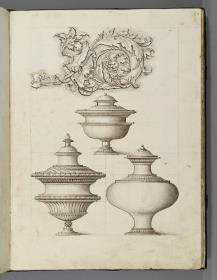 Codex Mantegna, drei gefäße und ein Rankenornament