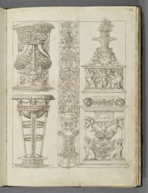 Codex Mantegna, Groteske, Kessel auf Dreifuß, drei Altäre