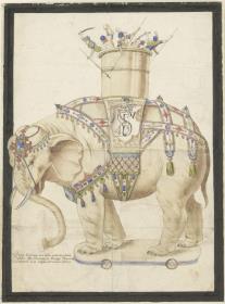 Elefant auf Turm mit Krieger-Figuren