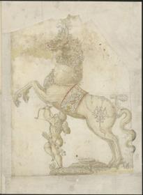 Pferd mit Amor als Tafelfigur
