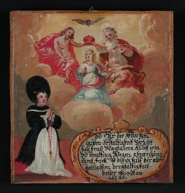 zu Ehr der Allerheiligisten Drefaltigkeit verlobt sich frau Magdalena Klöbfferin zu dinglfing Wegen abprechung ihres Fueß ist durch hilf der allerheiligisten Dreyfaltigkeit besser wordten 1716.