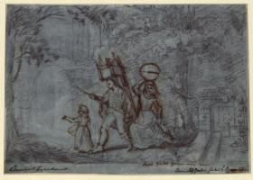 Illustrationsentwurf zu Clemens Brentanos Märchen "Gockel, Hinkel und Gackeleia"