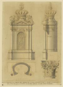 Ciborium vom Hochaltar in Gisú e Maria, Aufriss, Seitenansicht und Grundriss