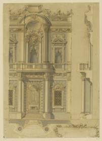 Festdekoration, Palast Mattei di Giore, Rom, Seitenfassade, Ansicht, Grundriss, Schnitt