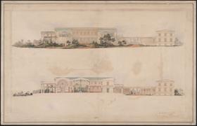 Schloss Orianda auf der Krim. Antikischer Entwurf. Seitenansicht und Schnitt