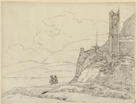 Berglandschaft mit Turmruinen und Figuren