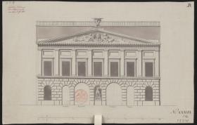 Berlin, Unter den Linden 76. Durchgangsgebäude zur Neuen Wilhelmstraße mit Hundestatue vor dem Mittelpfeiler