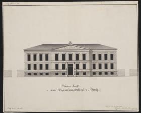 Danzig (Gdańsk). Entwurf zum Städtischen Gymnasium (jetzt Polytechnikum Prżemyslu). Vorderansicht