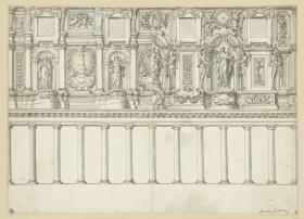 Altanativentwurf, Wandverkleidung mit Heiligenfiguren, S. Maria in Tastevere