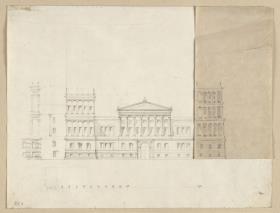 Berlin, Unter den Linden. Palais Prinz Wilhelm. Entwurf mit Ecktürmen. Vorderansicht