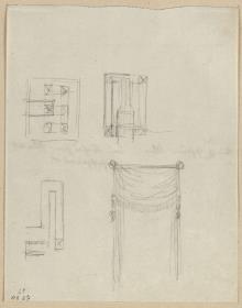 Berlin, Unter den Linden 37. Generalkommando, Wohnung des Prinzen Wilhelm von Preußen (?). Entwurf zu einer Tür mit Draperie & Architektonische Details