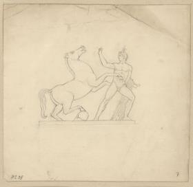 Berlin. Altes Museum am Lustgarten. Entwurf zu den Rossebändigern auf der Kuppelummantelung