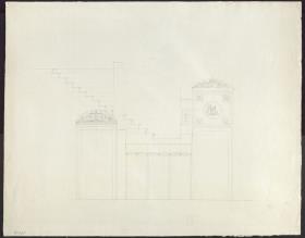 Berlin. Schloss Tegel. Treppenhaus mit zwei Türen, Wandaufriss