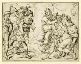 Die Gesandten des Agamemnon treffen auf Achill, der die Lyra spielt (Ilias IX)