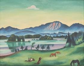 Flusslandschaft mit Pferden