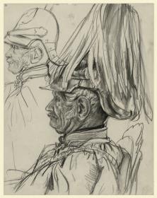 Friedrich Graf von Wrangel mit Helm und Federbusch, Porträtstudie zu "Die Krönung Wilhelms I. in Königsberg"