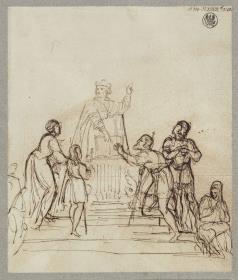 Entwurf zu einem Luther-Denkmal, der Reformator stehend, mit Beifiguren