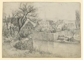 Flusslandschaft mit Mauern, Häusern und Gärten in Kassel