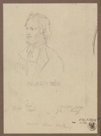 Brustbildnis von Philipp Melanchthon in Dreiviertelansicht nach links & Notizen