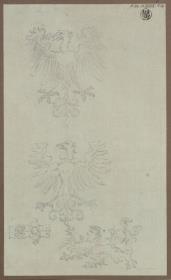 Zwei heraldische Adler & Ein heraldischer Löwe & Eine ornamentale Schließe / Ein Beschlagblech